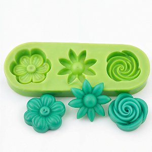 Molde de Silicone Flores Mini 3 Cavidades para Velas e Sabonetes