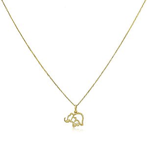Colar infantil com pingente elefante mãe e filhote banhado a ouro 18K