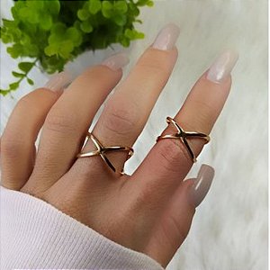 Anel X banhado a ouro 18k