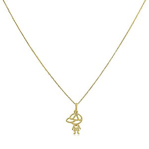Colar ponto de luz com pingente menino banhado a ouro 18k