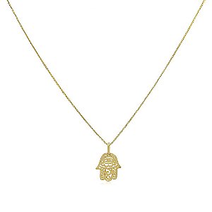 Colar Hamsa mão de fátima banhado a ouro 18k