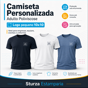 Camiseta Personalizada Adulto Poliviscose com Logo Pequeno 10x10