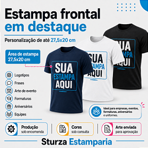 Camiseta Personalizada Adulto Algodão com Estampa Frente 27,5x20
