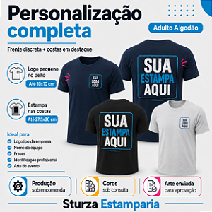Camiseta Personalizada Adulto Algodão com Logo Pequeno + Costas