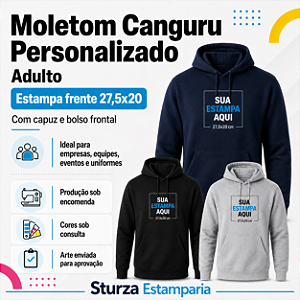 Moletom Canguru Personalizado Adulto com Estampa Frente 27,5x20