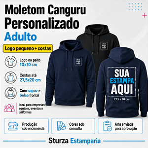 Moletom Canguru Personalizado Adulto com Logo Pequeno + Costas