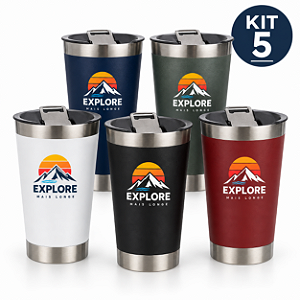 Kit 5 Copos Térmicos Personalizados com Abridor 475 ml