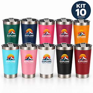 Kit 10 Copos Térmicos Personalizados com Abridor 475 ml