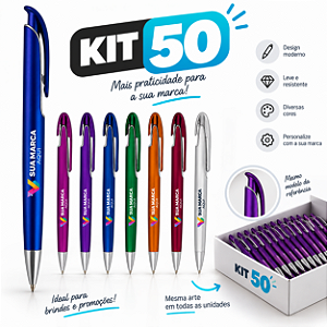 Kit 50 Canetas Plásticas Brancas Ref. 5984 Personalizadas