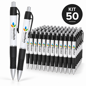 Kit 50 Canetas Plásticas Ref. 3011C Personalizadas