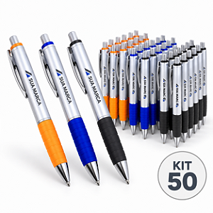 Kit 50 Canetas Plásticas Ref. 6188 Personalizadas