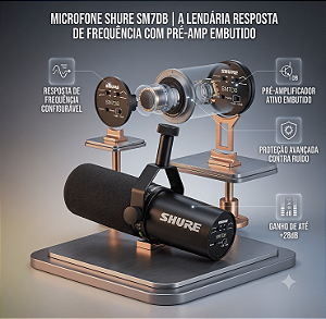 Microfone Shure SM7DB Dinâmico XLR com Pré-Amplificador Integrado