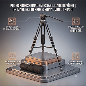 Tripé E-IMAGE EK610 com Cabeça Hidráulica para Filmagem Profissional