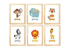 kit quadro safari infantil decoração quarto bebê