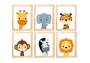 kit quadro safari infantil decoração quarto bebê