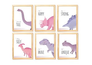 kit quadro dinossauro infantil decoração quarto bebê menina