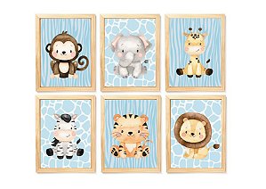 Kit quadro safari decorativo quarto menino criança bebê