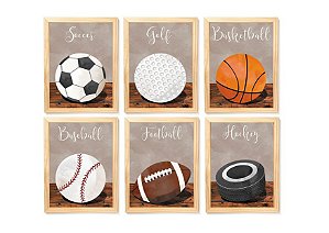 Kit quadro esporte infantil decorativo quarto criança enxoval bebê bola futebol baseball basquete