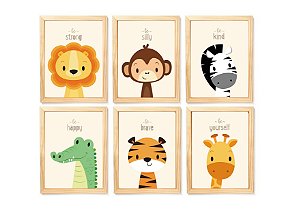 Kit quadro safari infantil decorativo quarto criança enxoval bebê