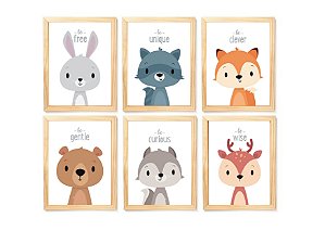 Kit quadro safari infantil decorativo quarto criança enxoval bebê