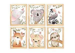 Kit quadro infantil safari decorativo quarto criança enxoval bebê menina