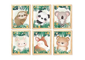Kit quadro infantil safari decorativo quarto criança enxoval bebê menina