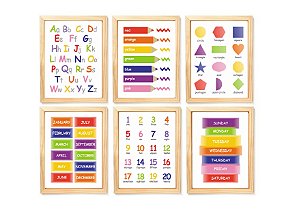 Kit quadro alfabeto & números & cores decorativo quarto criança enxoval bebê educativo