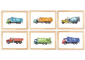 Kit quadro infantil caminhões transporte decorativo quarto criança bebê