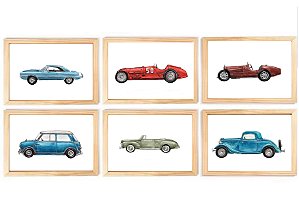 Kit quadro infantil carros antigos transporte decorativo quarto criança bebê menino