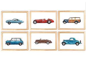 Kit quadro carros antigos transporte infantil decorativo quarto criança bebê menino