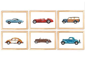 Kit quadro carros antigos transporte infantil decorativo quarto criança bebê menino enxoval
