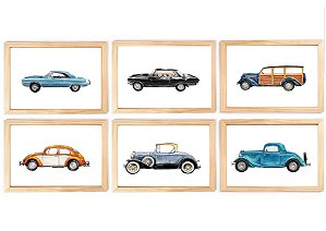 Kit quadro carros antigos transporte infantil decorativo quarto criança bebê menino enxoval