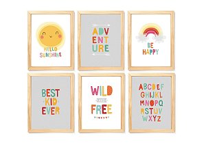 Kit quadro decorativo infantil arco íris sol alfabeto  quarto criança enxoval delicado bebê menina