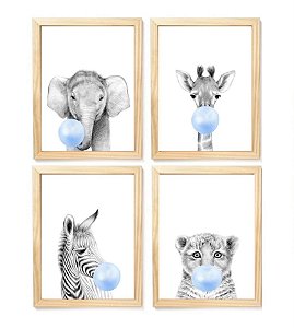 Kit quadro decorativo infantil safari balão azul quarto criança enxoval bebê