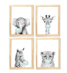 Kit quadro decorativo infantil safari balão verde  quarto criança bebê enxoval