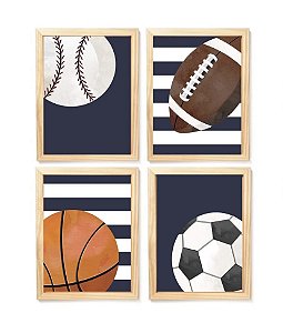 Kit quadro decorativo infantil esporte bola futebol baseball basquete quarto criança  bebê enxoval