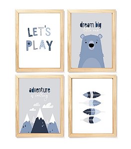 Kit quadro decorativo infantil urso escandinavo quarto criança  bebê enxoval