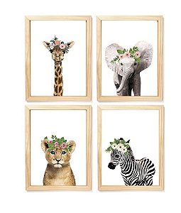 Kit quadro infantil decorativo safari real flores quarto criança  bebê enxoval menina