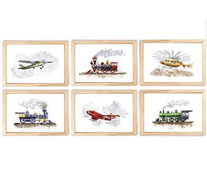 Kit quadro decorativo infantil carros & transporte   quarto criança bebê enxova menino