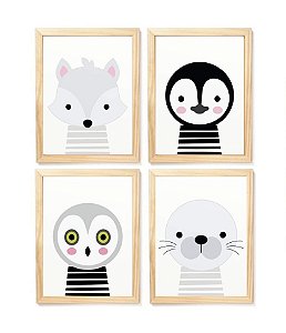 Kit quadro safari cinza e preto decorativo infantil quarto criança bebê enxoval infantil