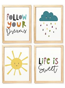 Kit quadro sol e nuvem decorativo  quarto criança bebê enxoval