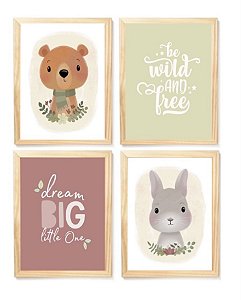 Kit quadro safari urso decorativo  quarto criança bebê enxoval