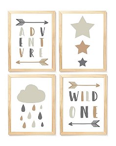 Kit quadro estrela e nuvem decorativo  quarto criança bebê enxoval