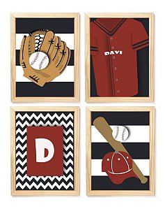 Kit quadro infantil decorativo esporte bola baseball quarto criança bebê enxoval menino