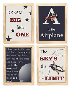 Kit quadro infantil decorativo aviação  quarto criança bebê enxoval