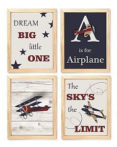 Kit quadro infantil decorativo aviação  quarto criança bebê enxoval