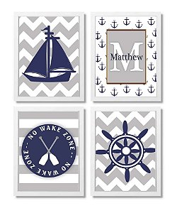 Kit quadro infantil decorativo náutico quarto criança bebê enxoval