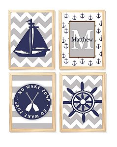 Kit quadro infantil decorativo náutico quarto criança bebê enxoval