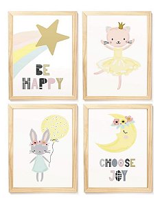 Kit quadro decorativo infantil bailarina lua arco íris  quarto criança bebê enxoval menina