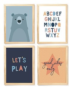 Kit quadro decorativo infantil urso escandinavo  quarto criança bebê enxoval